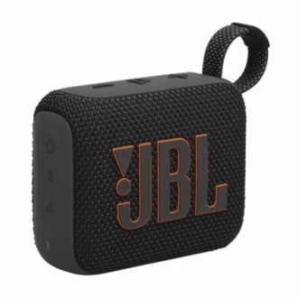 Black JBL portable Bluetooth speaker with textured design