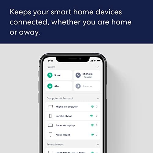 Smartphone displaying smart home app interface with connected devices.
