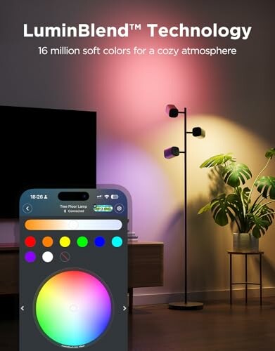 Smart lamp with color selection app and ambient lighting.