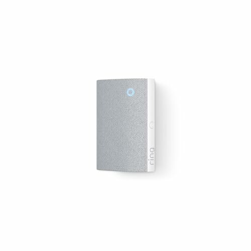 White smart doorbell with mesh design and circular light indicator.